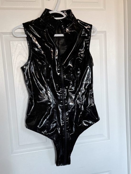 bslingere Other - Women’s Shiny Black Zip-Front Sleeveless Bodysuit